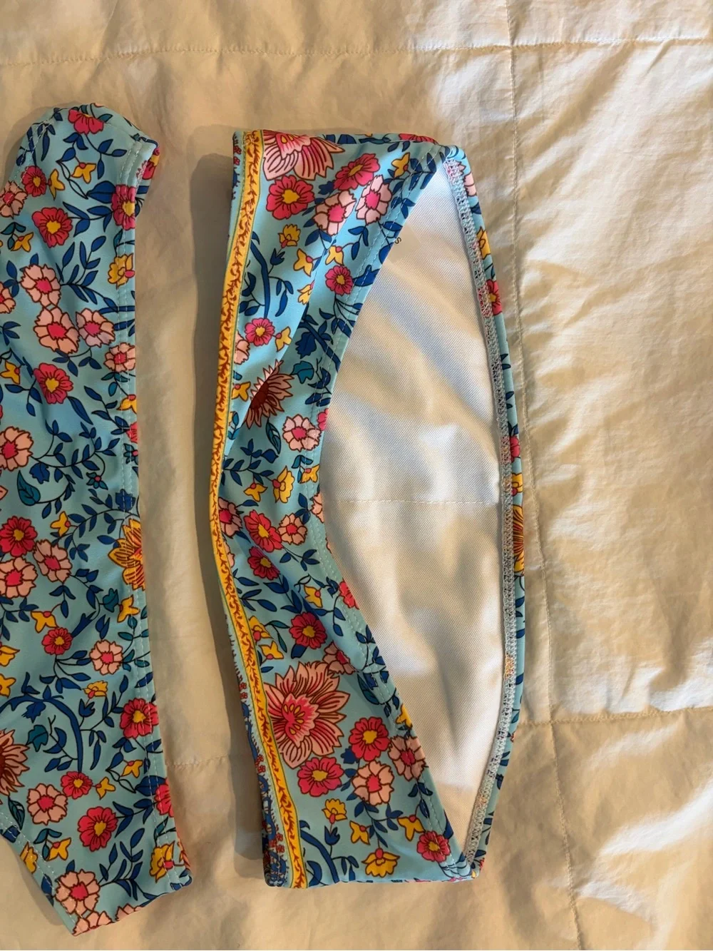 Floral Bandeau Bikini Set with Matching Sheer Robe - Blue Multi